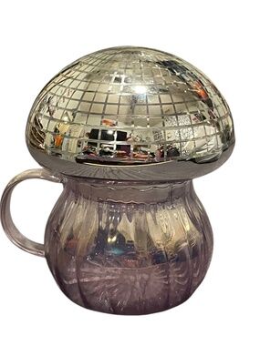 Mushroom GLASS MUG & Lid 10 Oz Disc Ball Glass Lavender